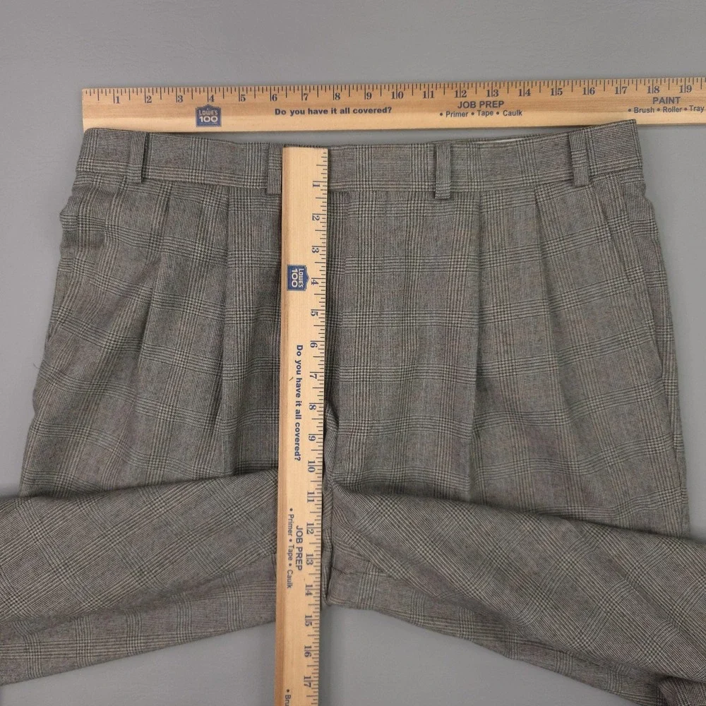 Polo University Pants Mens 35x32 Gray Wool Glen Plaid Pleated Cuffed Trousers